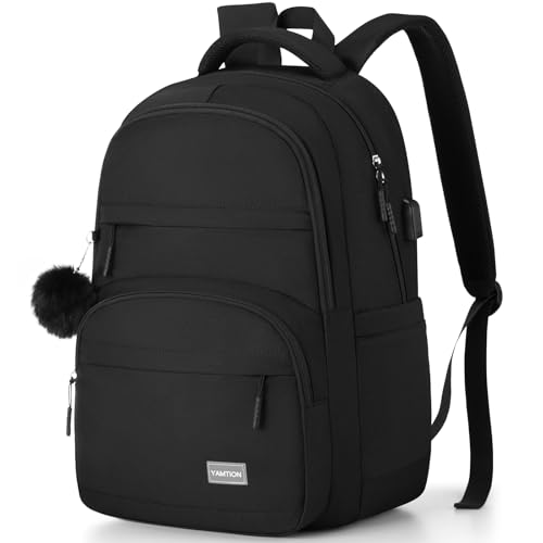 Image of YAMTION 17.3 Inch Black School Backpack for Women,High School Bookbag for Girls Middle School Bags for Kids with Charger Ports for College Work
