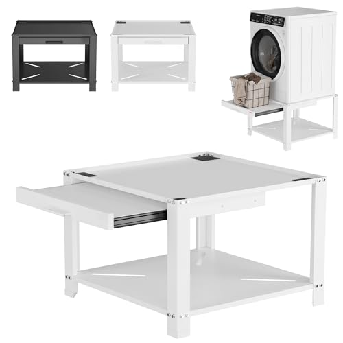 Image of Garvee 29 inch Wide Laundry Pedestal for Washer and Dryer with Pullout-Shelf, Pedestal Universal Fit Anti-Vibration Washing Machine Stand with Base Storage, 800 lbs Capacity, White