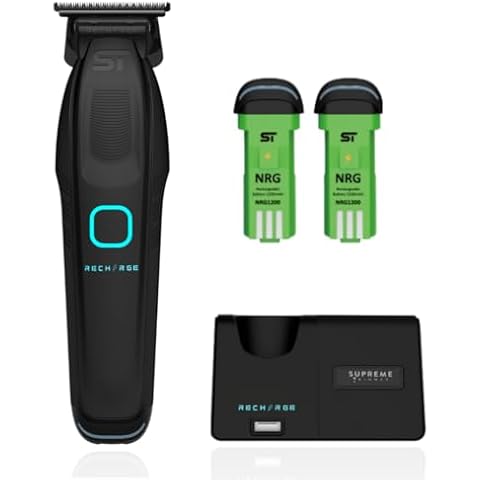 Supreme Trimmer Recharge Zero Gap Trimmer for Barbers | 7500+ RPM, Removable Battery, Smart USB Charging Stand + iPhone/Android Charging | Black ST777 Cover