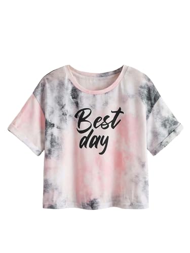 SOLY HUX Girl's Tie Dye Letter Graphic Tees Summer Crew Neck Short Sleeve Casual T Shirts