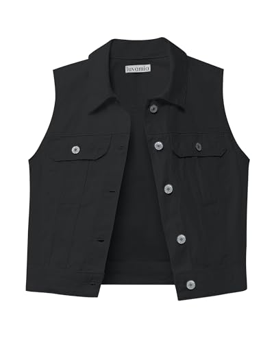 luvamia Denim Vest for Women Sleeveless Cropped Jean Jacket Vests Top Western Outfit Fashion Casual Vests with Pockets