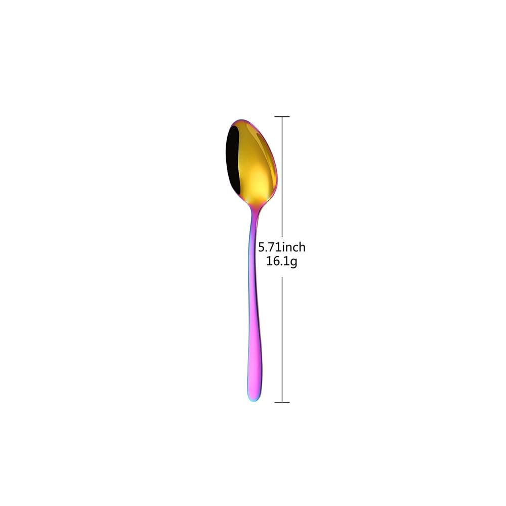 Juego de 7 cucharas de café de acero inoxidable para revolver para tartas, postres, para fiesta en casa, vajilla dorada colorida