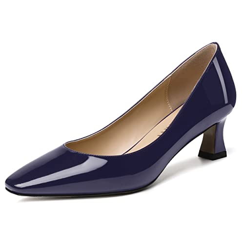 SKYSTERRY Women's Square Toe Casual Office Slip On Patent Spool Low Heel Pumps Shoes 2 Inch