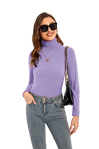 Image of Womens Long Sleeve Turtleneck T-Shirts Casual Lightweight Slim Fit Cozy Base Layer Top