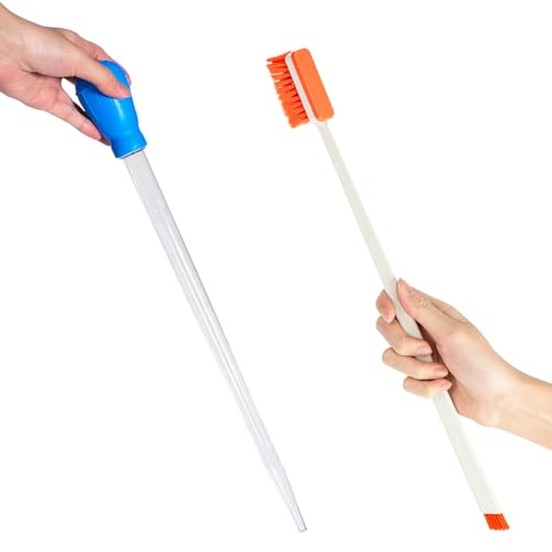 Image of 2PCS Fish Tank Cleaning and Feeder Kit, Fish Tank Cleaner Brush and Coral Feeder Set, Turkey Baster for Aquarium, Algae Scraper, Long Pipette for Aquarium Feeding Waste Remover