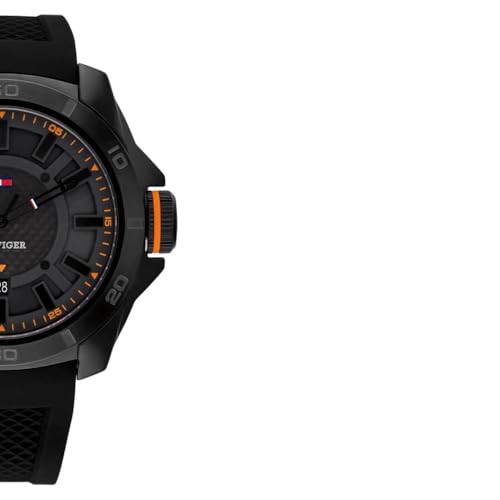 تومي هيليفيغر ساعة بمينا اسود وسوار سيليكون للرجال - 1792137 تناظري