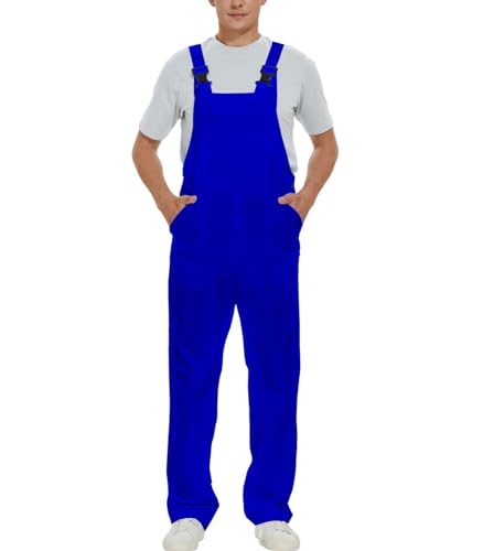 WORK IDEA Mens Bib Overalls Workwear Fashion Lightweight Jumpsuit with Pockets Royal Blue L