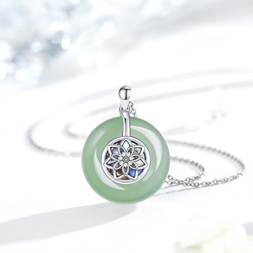 KiiKii Jade Necklaces for Women 925 Sterling Silver Lotus Flower/Tree of Life/Star and Moon Pendant Green Jade Jewelry Gifts for Mom Wife Grandma2