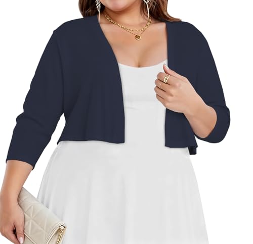 Image of Plus Size Shrugs for Women 3 /4 Sleeve Cropped Cardigan Knit Sweaters Open Front Bolero 2026