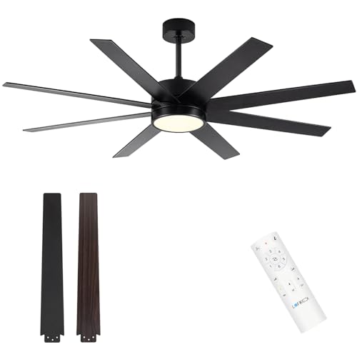 LOFIKEDI Ceiling Fan with Light, 60 inch Modern Ceiling Fan with Remote Control, Reversible DC Motor, Stepless Dimmable, Noiseless for Indoor Use, Black & Brown