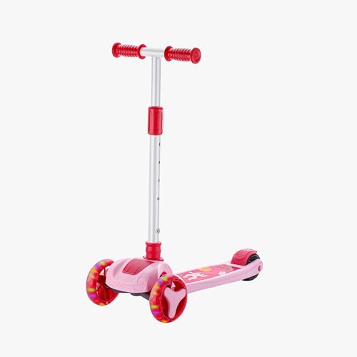 Image of JoyRide Road Runner The Smart and Smooth Stark Kids Skate Scooter, 3-Level Adjustable Handle, Anti-Slip Footplate, 3 PU LED Wheels, Rear Brake (Pink)