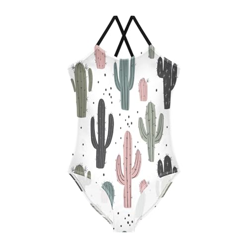 Cactus Cute White Kids One Piece Swimsuit Girls, Summer Beach Apparel, 3-10