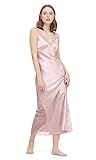 LilySilk Seide Spitze Nachthemd in voller Länge V Hals Seide Abendkleid ärmellos Fit und Flare in voller Länge Kleid für Party Altrosa, XS