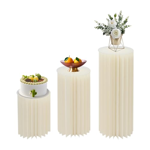 3 jarrones de columna de flores de cartón para boda, soporte para flores, columna decorativa con 3 placas de PVC transparente, soporte plegable para flores cilíndrico para bodas, compromisos