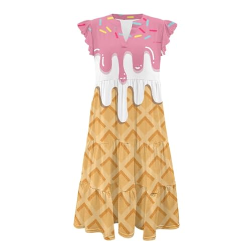 Image of Womens Summer Dress Ruffle Sleeve V Neck Dress Casual Fit Flowy Beach Vacation Sundress with Pocket S-2XL