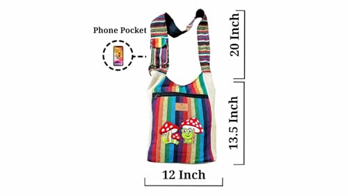 Image of Zillion Craft corssbody bag for men & women.Hemp and Gheri fabric hand embroidery messenger bag. Stylish Hobo bag for college, shopping travelling.