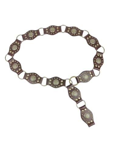 Verdusa Women's Studded Metal Ring Western Belts Vintage PU Leather Cowgirl Concho Belt