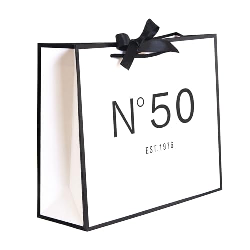 QLSKO 50th Birthday Keepsake Gift Paper Bag for Her-N50 EST.1976 Fifty Anniversary Party Present Shopping Tote Bags Women 50 Year Old Decorations Idea (1976 50th Medium (Pack of 1))