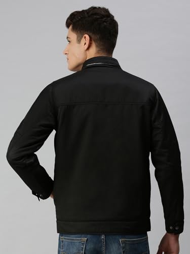 Image of SHOWOFFFF Men Solid Front-Open Jacket | Stand Collar Full Sleeves Nylon Jacket's for Mens | Slim Fit Regular Length Jackets for Men's