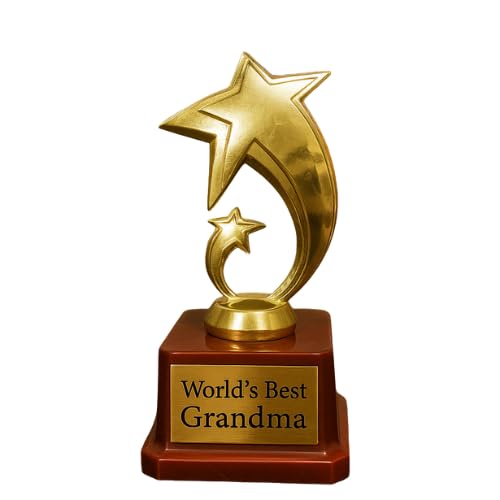 YaYa Cafe Worlds Best Grandma Printed Star Award Trophy Birthday - Golden, Alloy-image-11