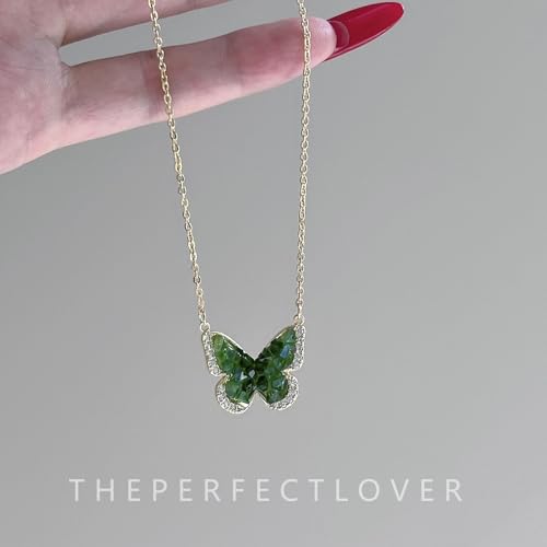Stunning Green Crystal Butterfly Pendant Necklace, 18K Gold Plated Brass, Fairy-Inspired, Elegant Gold Necklace for Women3