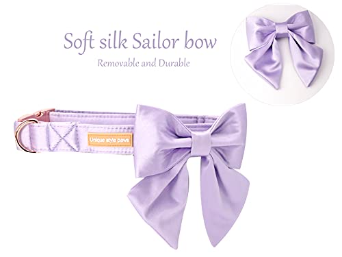 Unique style paws, Hundehalsband aus Seide, langlebig und verstellbar, mit Schleife, für Hochzeit und Hunde, Größe S, Lila
