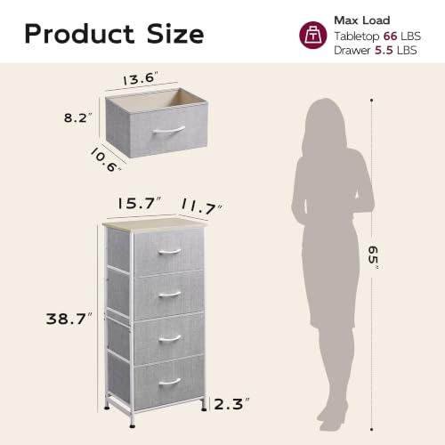 Image of WLIVE Small Dresser Nightstand for Bedroom, 4 Drawers, Light Grey