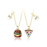 Cute Hamburger Pizza Best Friend Pendant Necklace for Women Men 2 PCS Set Funny Cartoon Colorful Enamel Food Charm Forever Friendship Choker Couples Sister Daughter Besties Memorial Jewelry