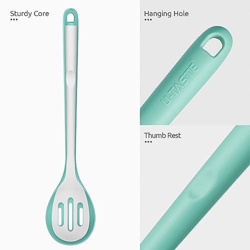 Image of U-Taste Silicone Slotted Spoon, 13.3 inch Long Large Mixing Spoon, Aqua Sky