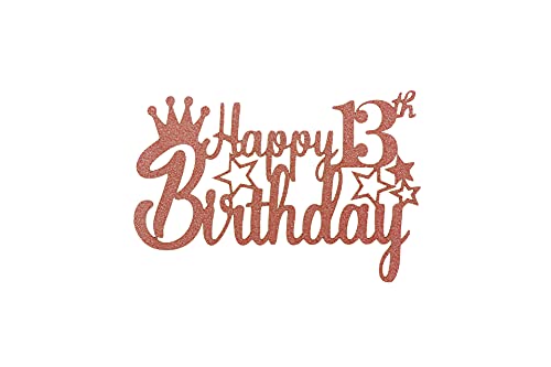 13th Rose Gold Cake Toppers, Happy Birthday Cake Toppers 13th Birthday Cupcake Toppers Cake Decorations with Glitter (Rose Gold Cake Topper 13th)