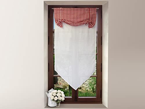 Soleil d'ocre Vichy Voilage, Voile, Brise bise, Coton, Rouge, 70 x 200 cm