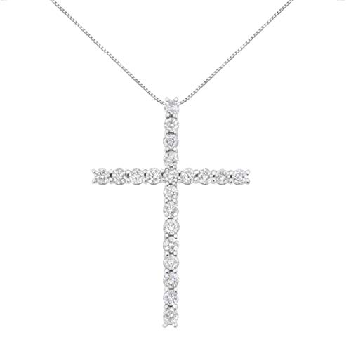Haus of Brilliance .925 Sterling Silver 4.0 Cttw Diamond 2-1/4" Cross Pendant with Box Chain Necklace (I-J Color, I1-I2 Clarity) - 18"