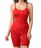 BRABIC Red Bodysuit for Women Tummy Control Shapewear Bodysuit Seamless Butt Lifter Faja Full Body Shaper (Medium, Red Mid Thigh)
