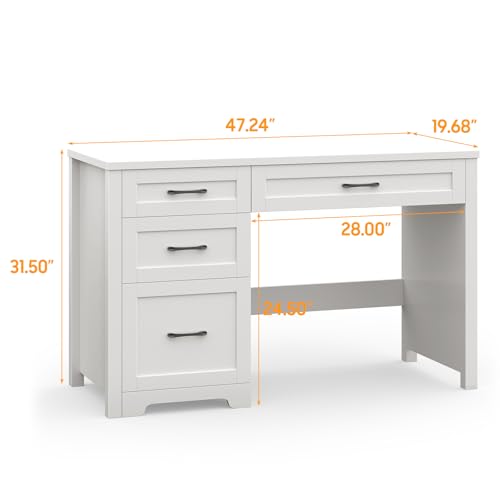 Image of Vabches Home Office Desk with 3 Storage Drawers, White