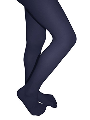 Girls' Opaque Microfiber Ultra Soft Hold & Stretch Dance Uniform Footed Tights Navy 6-82
