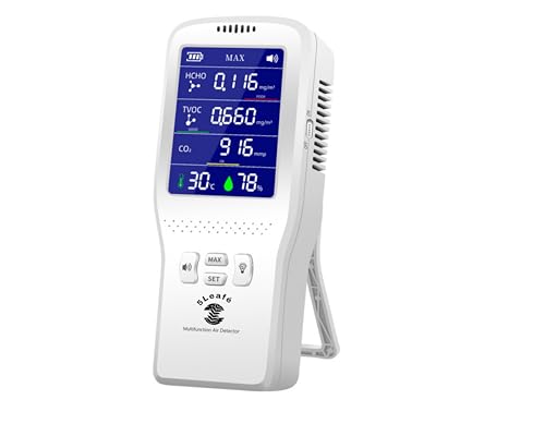 Image of Portable Digital Air Quality Monitor, CO₂ HCHO TVOC Detector with Temperature & Humidity, Multi-Sensor, Battery Powered, Black (5-in-1, Doctor White)