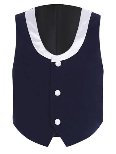Boys Formal Suit Vest, U Neck & Sleeveless, 3 Button Single Breasted Closure & Color Block