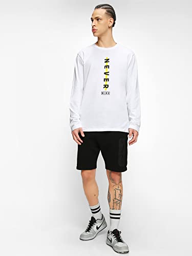 Image of Bewakoof Men's Never Mind Stripe Printed 100% Cotton T-Shirt - Regular Fit, Round Neck, Full Sleeves