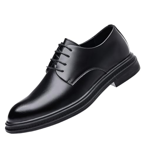 Men's Black Leather Dress Shoes - Lace-Up, Soft & Anti-Slip Rubber Sole, Comfortable Lining for Business, Weddings, and Daily Wear - Ideal for Professionals and Grooms
