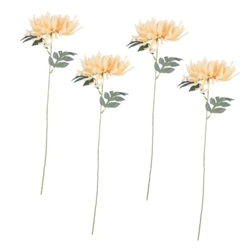 Ciieeo 4 Piezas Crisantemo Artificial De Decoración De Simulación De Crisantemo Real De Seda Dorada Individual 4 Piezas (Color Champán) Flor De Gerbera Gracia Decoraciones Flor De Seda