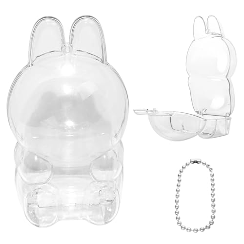 LDNMILES Clear Figure Display Case Compatible with LABUBU Have a Seat Plush Toy, Protective Cover with Keychain,Transparent PVC Bag for Storage(Sitting)