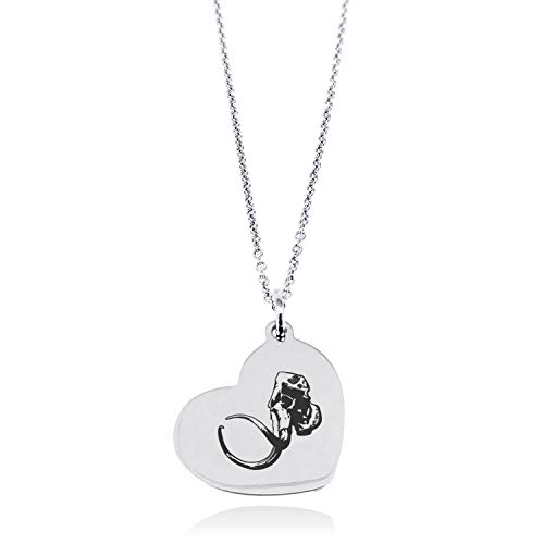 Tioneer Stainless Steel Woolly Mammoth Skull Floating Heart Tag Charm Pendant Necklace