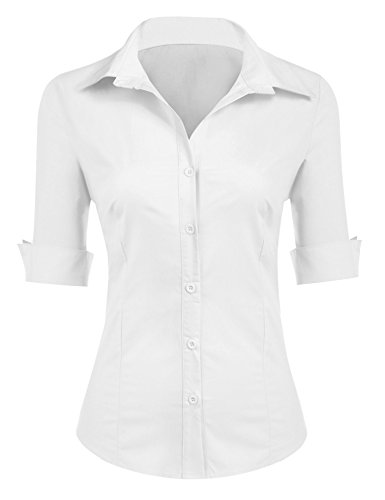 Zeagoo Bluse Elegant Damen Kurzarm Hemd Slim Fit Frauen Shirts mit Knöpfen...