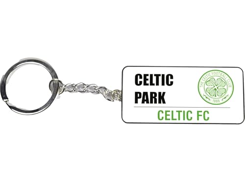 FOCO Celtic FC Street Sign Keyring, Celtic Park, Official Football Club Merchandise, White with Green Logo