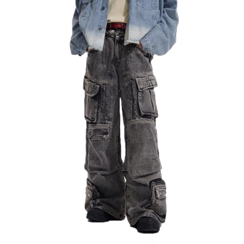 2025 Mens Jeans Wide Leg Baggy Loose Fit Y2K Grunge Denim Cargo Pants with Pockets