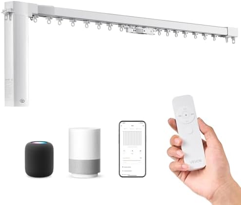 VEVOR Smart Electric Curtain Track, 71-118 inch Adjustable Length, Motorized Rod with Remote, Ceiling and Wall Mount, Automated Curtain Track System Compatible with Alexa, Google Home, App Control