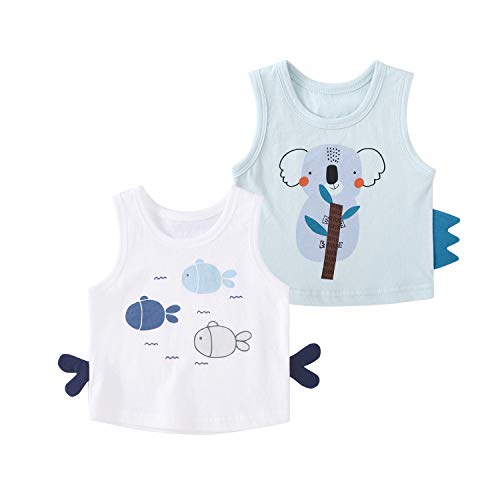 pureborn 2-Pack Baby Boys Graphic Tee Summer Sleeveless Cotton Tank Tops Fish+Koala 3-6 Months