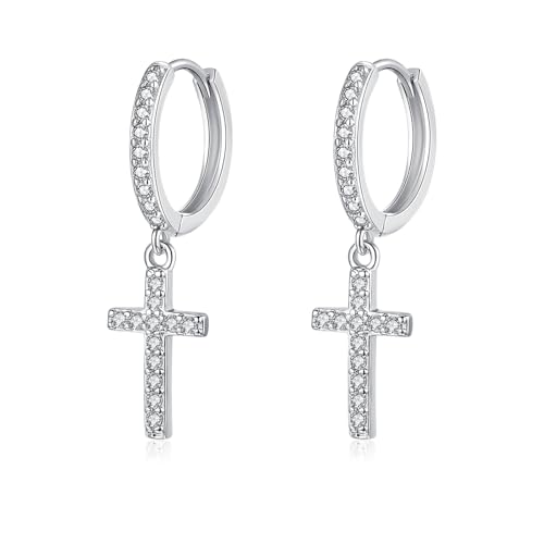 Loutade Boucles d'oreilles en argent sterling 925 pour femme - Créoles avec pendentif goutte d'eau / croix / rectangulaire - Hypoallergéniques - Boucles...