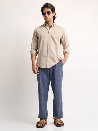 Image of MANIAC || Mens || Solid || Collared Neck || Full Sleeve || Oxford || Linen Blend Fabric || Shirt