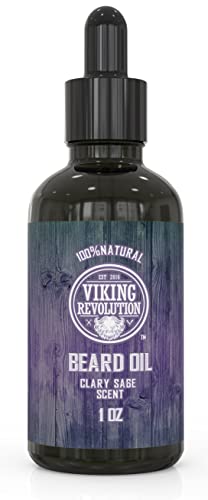 Viking Revolution Beard Oil Conditioner - All Natural Clary Sage Scent With Argan & Jojoba Oils - Promotes Beard Growth - Softens & Strengthens Beards And Mustaches For Men (1 Pack) #TOP2